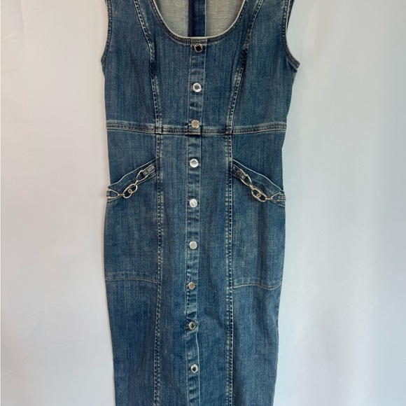 White House Black Market Blue Denim Button-Front Jean Dress - Picture 4 of 8